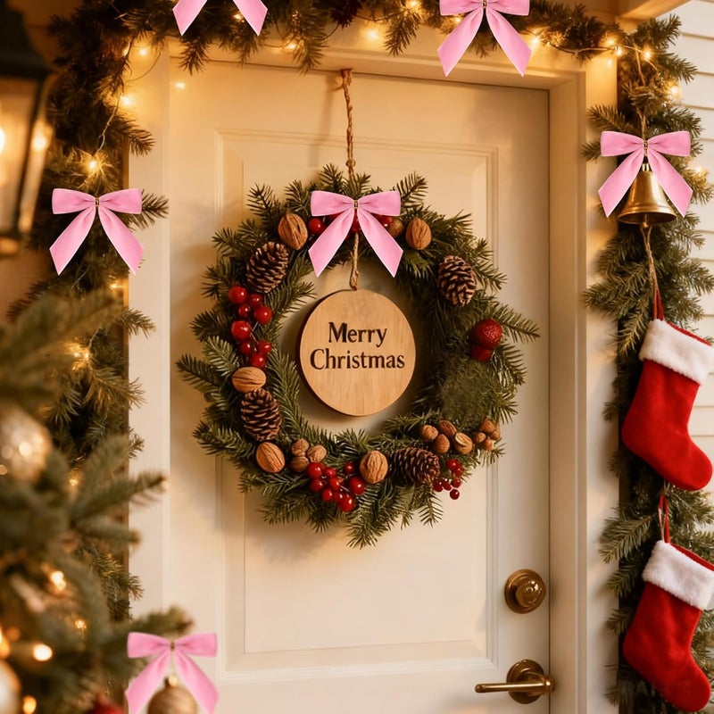 CCILAND Store 24 Pcs Pink Small Velvet Bows for Christmas Tree, 3.54 Inch Mini Christmas Bows for Gift Wrapping, Twist Tie Velvet Bows Xmas Ornaments for Wreath, Crafts, Party, Wedding - Image 3
